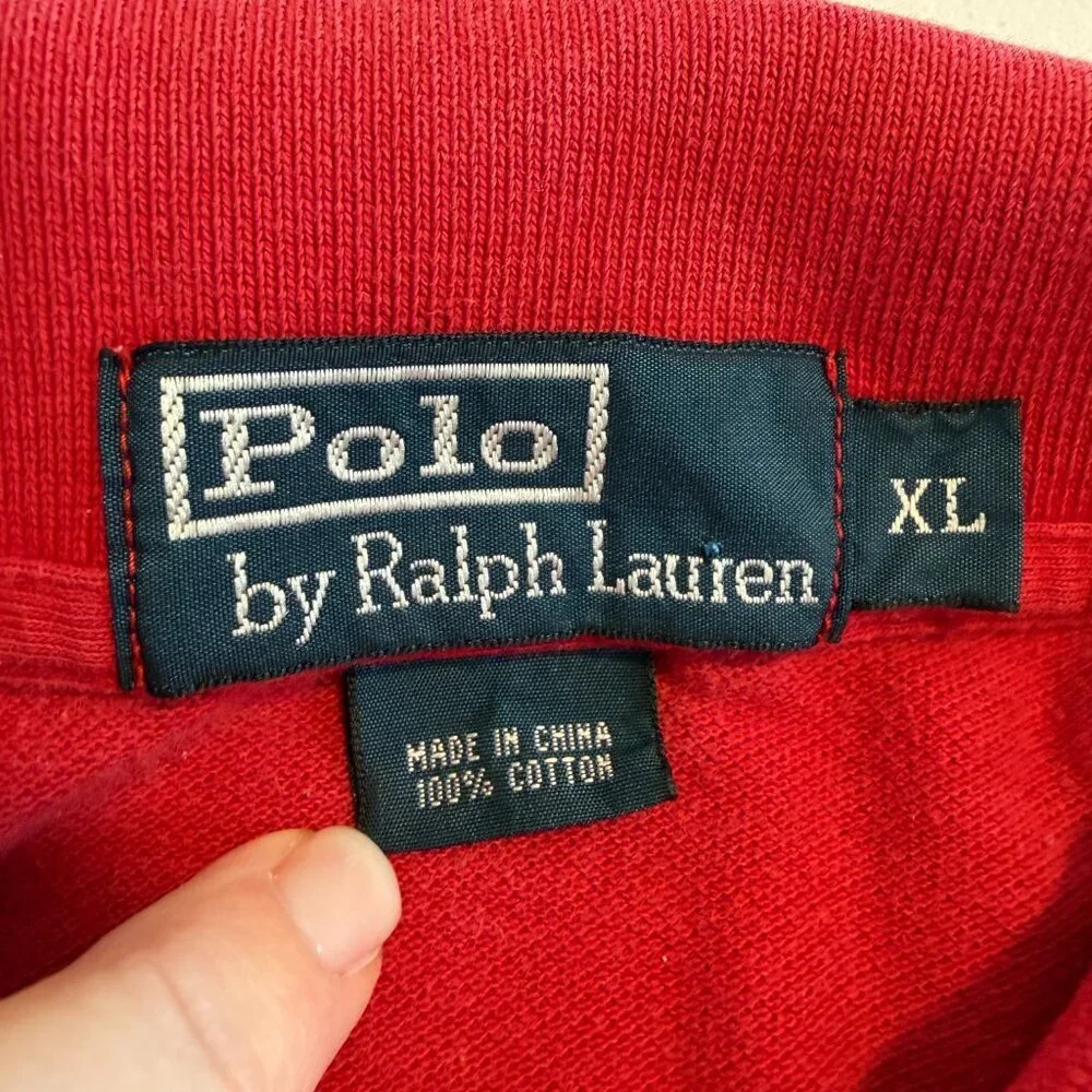 Vintage 80s POLO RALPH LAUREN Red Pique Short Sleeve Pocket Shirt XL
